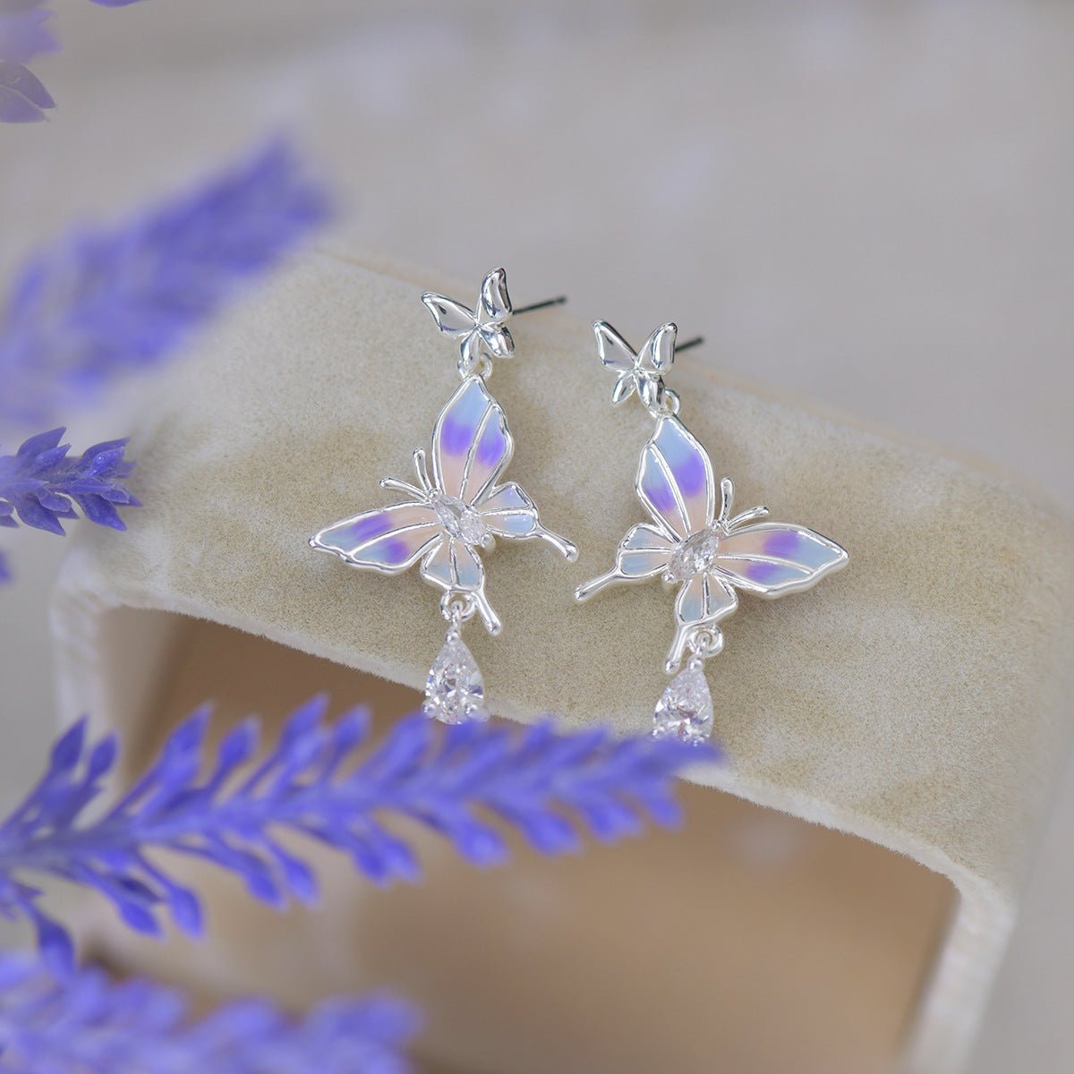 Lilac Butterfly Drop Earrings