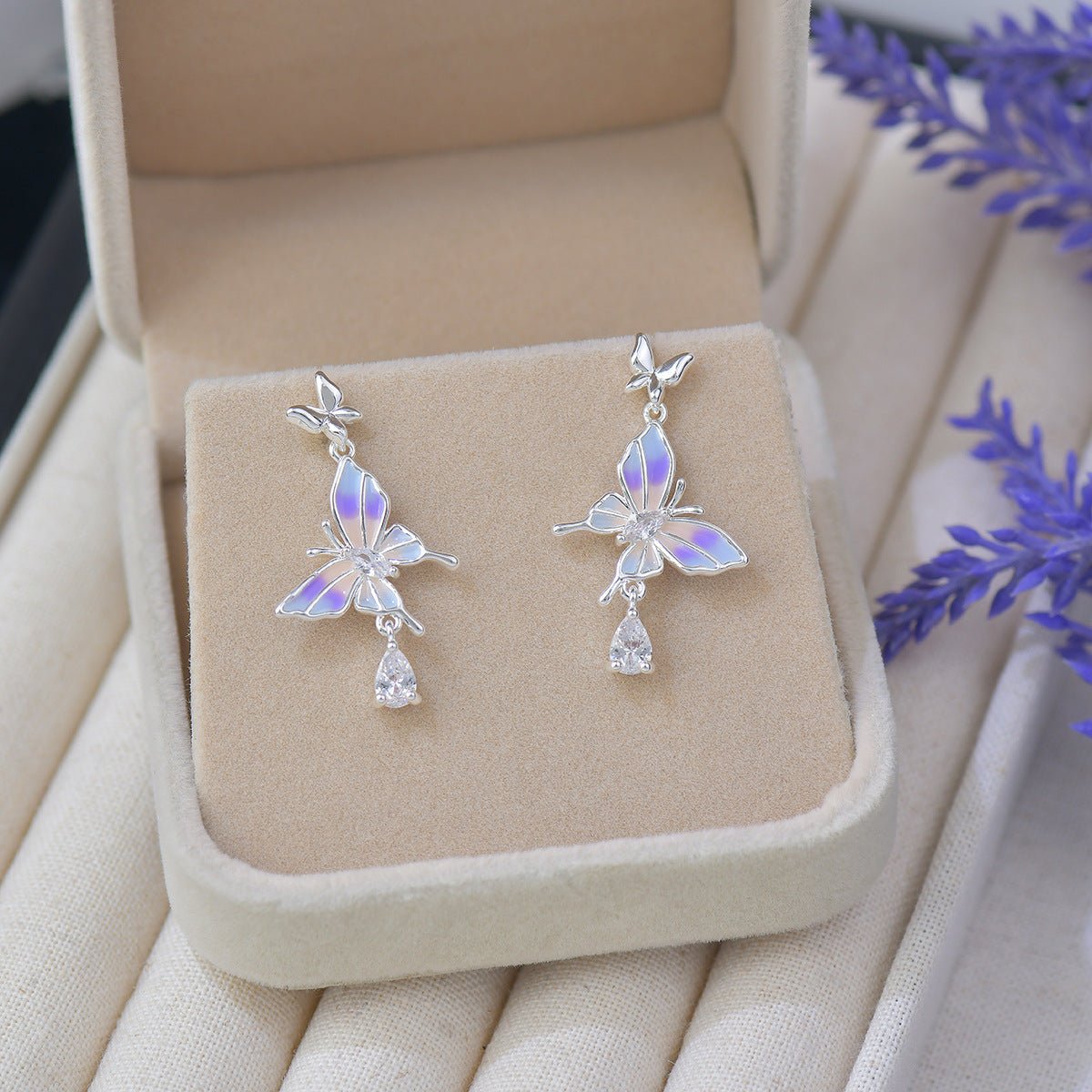 Lilac Butterfly Drop Earrings