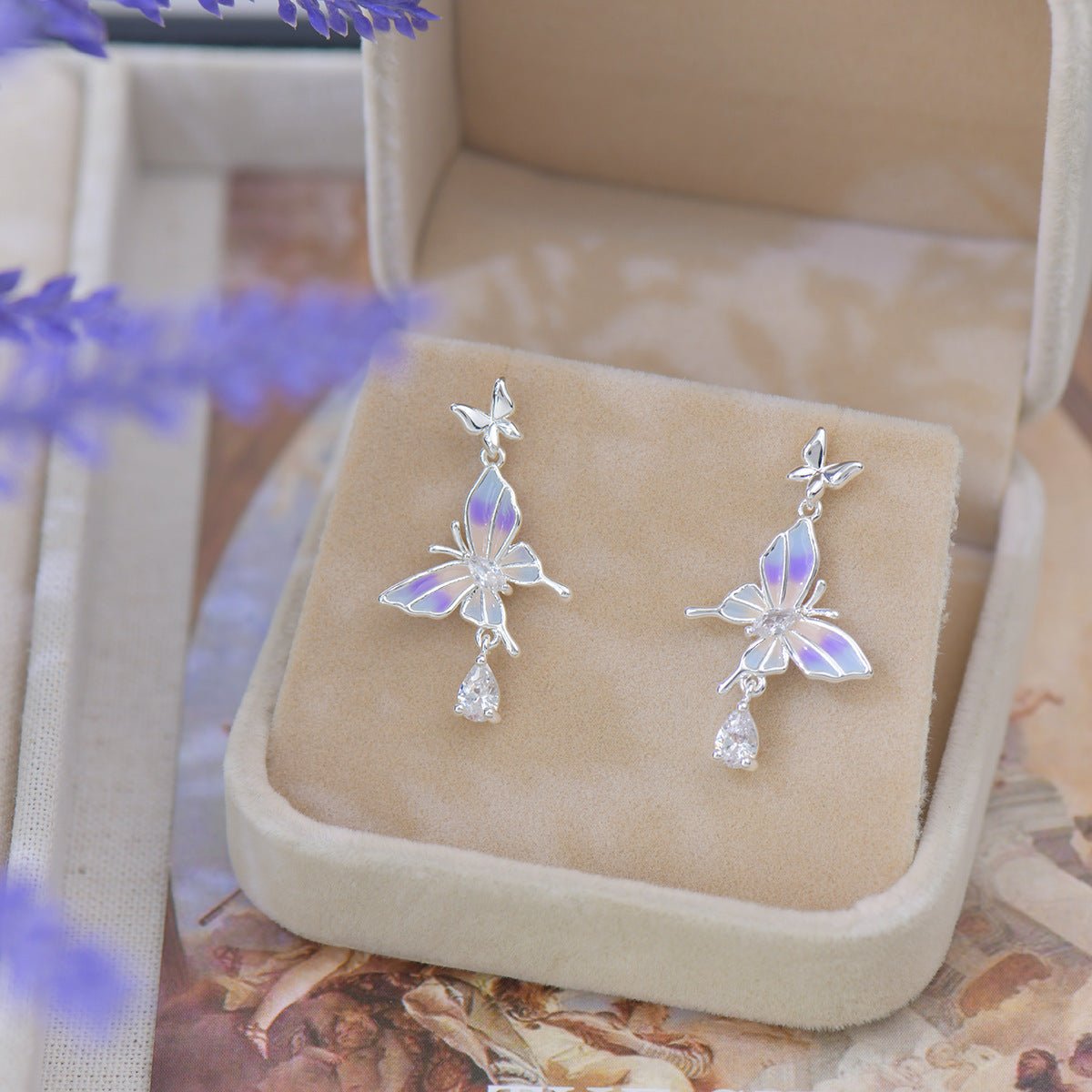 Lilac Butterfly Drop Earrings