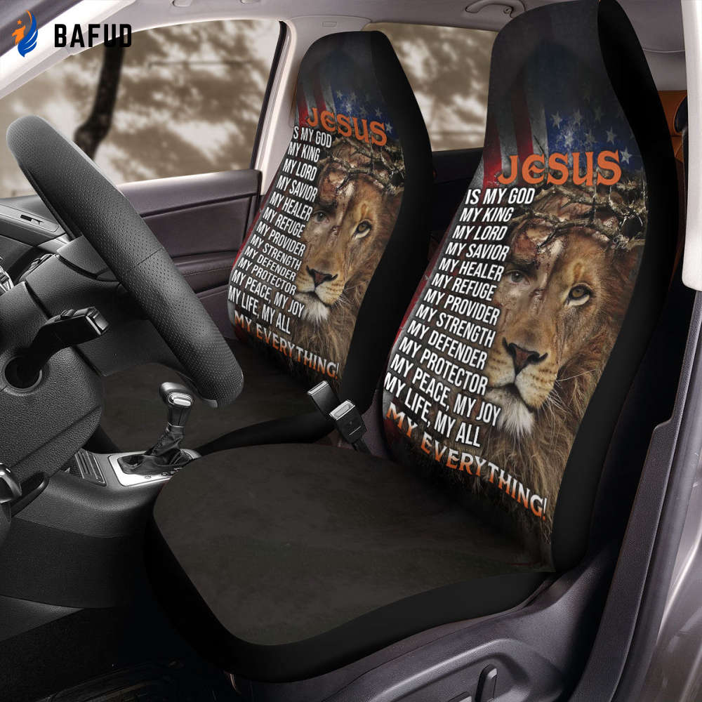 Lion Of Judah Car Seat Covers For Fan Gifts 2 Pcs Front, Jesus Is My Lord My Everything, Christian Car Accessory, Spiritual Gift - Bafud