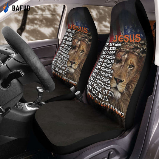 Lion Of Judah Car Seat Covers For Fan Gifts 2 Pcs Front, Jesus Is My Lord My Everything, Christian Car Accessory, Spiritual Gift - Bafud