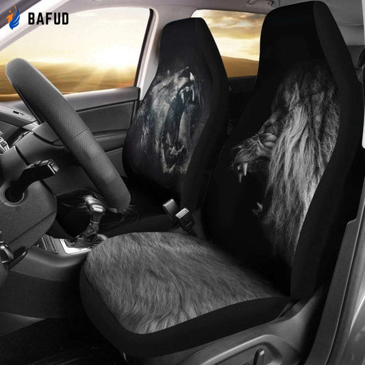 Lion Roaring Black Design Car Seat Covers For Fan Gifts LT03 - Bafud