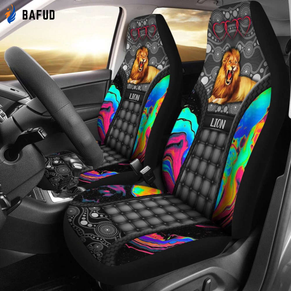 Lion - Seat Cover Hippie Style,Gift For Skull Lover, Faith Seat Cover, Mandala Style, Custom Front Car Seat Covers For Fan Gifts, Pair of Covers - Bafud