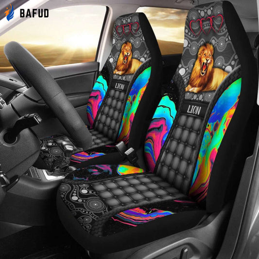 Lion - Seat Cover Hippie Style,Gift For Skull Lover, Faith Seat Cover, Mandala Style, Custom Front Car Seat Covers For Fan Gifts, Pair of Covers - Bafud