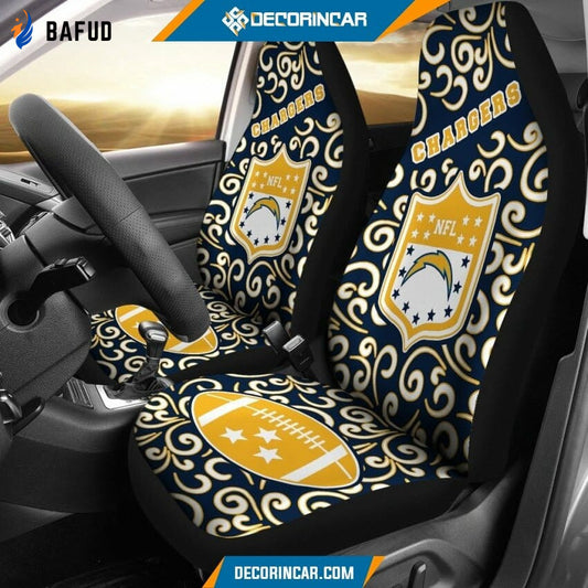Los Angeles Chargers Navy Blue Gold Car Seat Covers For Fan Gifts - Bafud