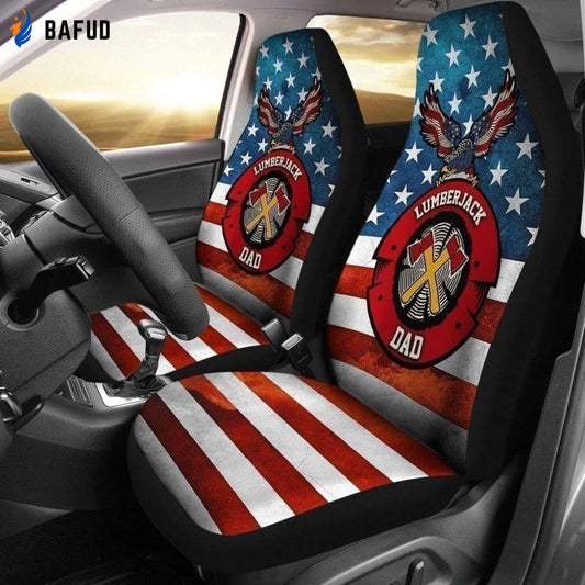 Lumberjack Dad American Flag Car Seat Covers For Fan Gifts Gift MN05 - Bafud