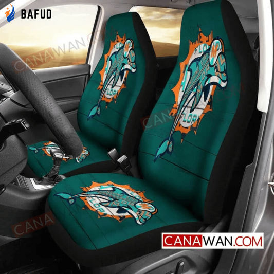 Miami Dolphins Logo Pattern v15 Universal Fit Car Seat Covers For Fan Gifts Gift For Fan - Bafud