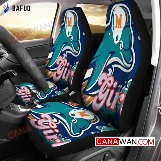 Miami Dolphins Logo Pattern v47 Universal Fit Car Seat Covers For Fan Gifts Gift For Fan - Bafud