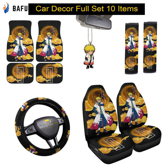 Minato Namikaze Naruto Car Mats x Car Seat Covers For Fan Gifts Set Anime Car Decoration - Bafud