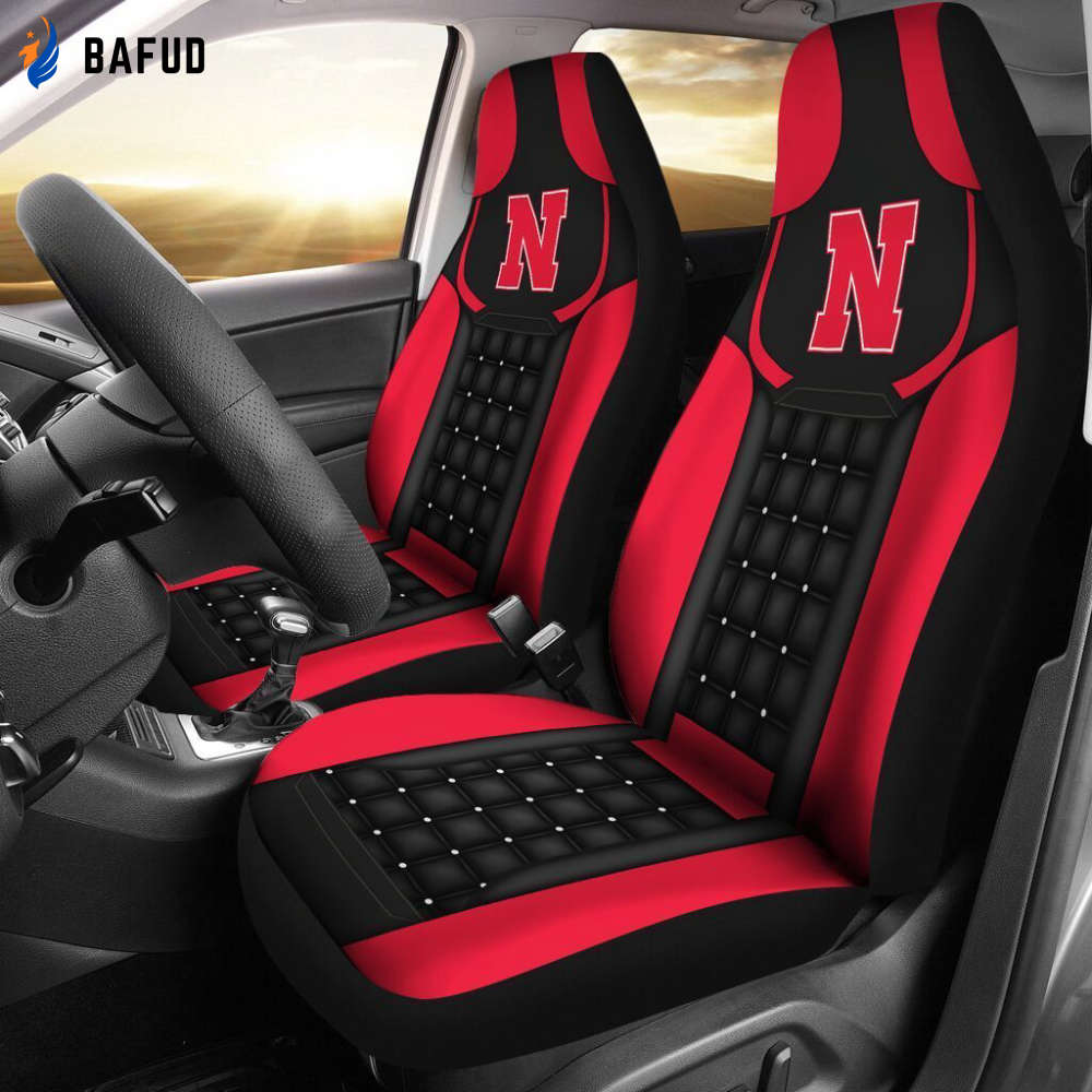 NCAA Nebraska Cornhuskers Red Black Car Seat Covers For Fan Gifts (Set 2pcs) - Bafud