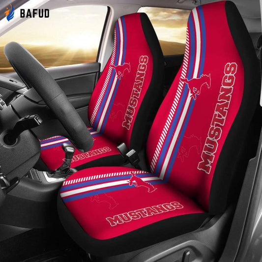 NCAA SMU Mustangs Car Seat Covers For Fan Gifts (Set 2pcs) - Bafud