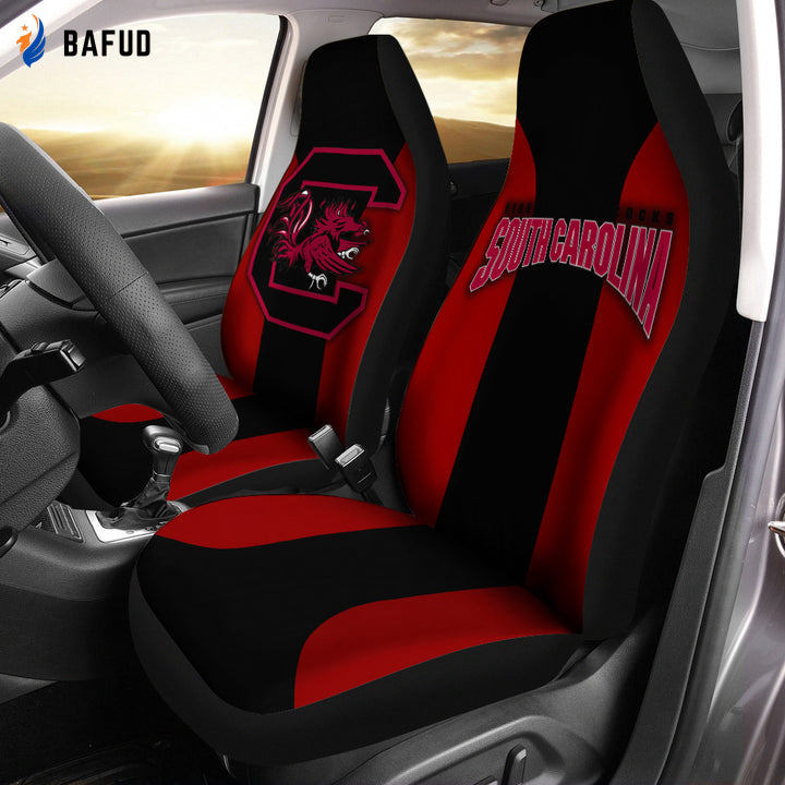 NCAA South Carolina Gamecocks Black Garnet Car Seat Covers For Fan Gifts (Set 2pcs) - Bafud