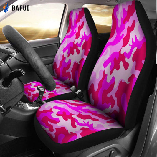 Neon Pink Military Inspired Car Seat Covers For Fan Gifts Set Of 2 - Bafud