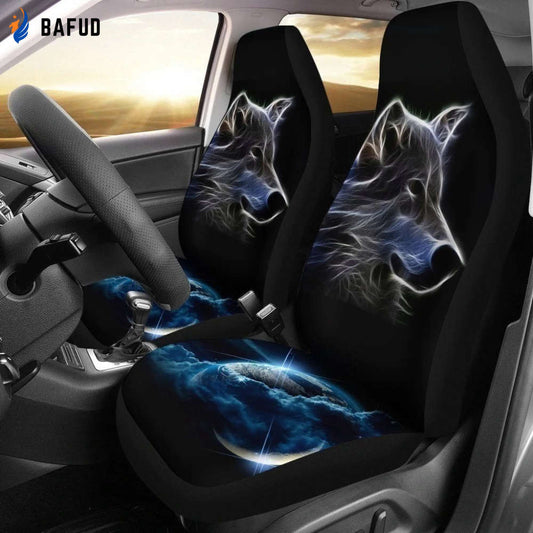 Neon Wolf Car Seat Covers For Fan Gifts - Bafud