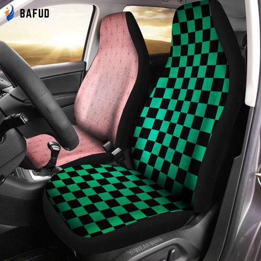 Nezuko And Tanjiro Car Seat Covers For Fan Gifts Custom Uniform Demon Slayer Anime Car Accessories - Bafud