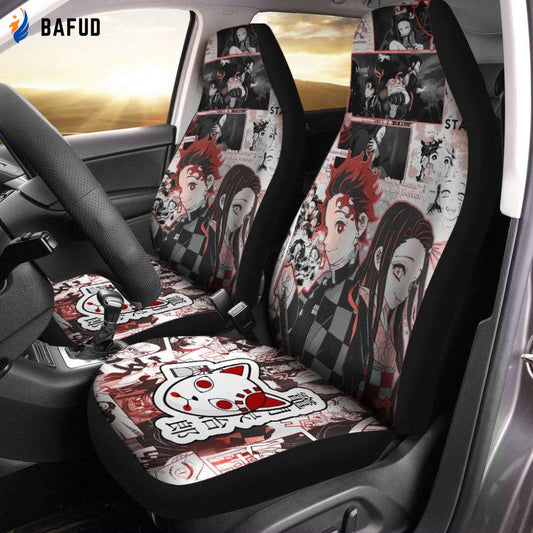 Nezuko and Tanjiro Car Seat Covers For Fan Gifts Demon Slayer Anime Car Accessories - Bafud