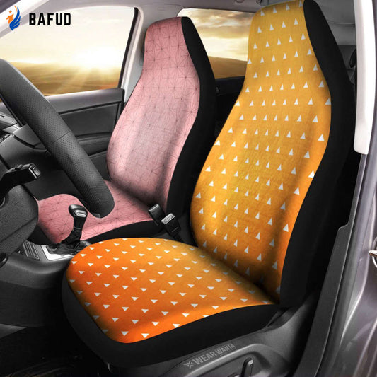 Nezuko And Zenitsu Car Seat Covers For Fan Gifts Custom Uniform Demon Slayer Anime Car Accessories - Bafud