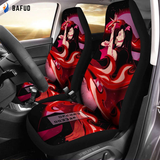 Nezuko Car Seat Covers For Fan Gifts Demon Blood Arts Demon Slayer Anime Car Accessories - Bafud