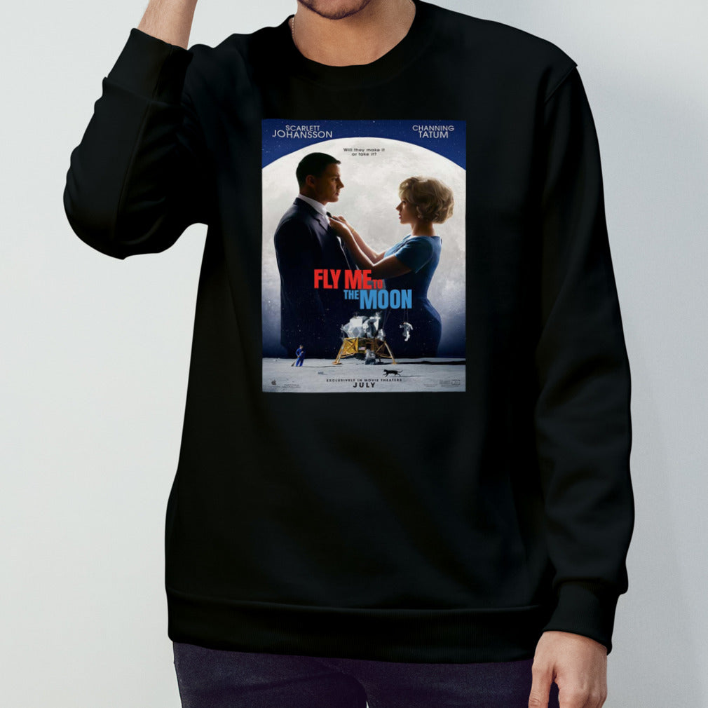 oster Fly Me To The Moon Starring Scarlett Johansson And Channing Tatum Releasing In Theaters On July 12 T-Shirt
