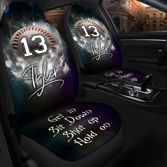 Personalized Baseball Players Car Seat Covers For Fan Gifts Set 2 Universal Fit, Baseball Men Birthday Gift for Car Accessories - Bafud