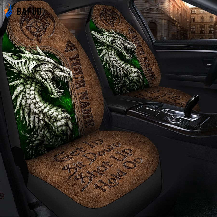 Personalized Name Dragon Celtic Hold on Car Seat Covers For Fan Gifts Set 2 for Celtic Car Decor - Bafud