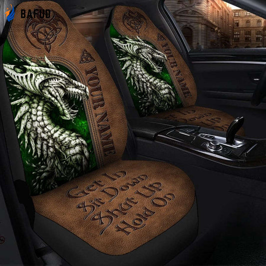 Personalized Name Dragon Celtic Hold on Car Seat Covers For Fan Gifts Set 2 for Celtic Car Decor - Bafud