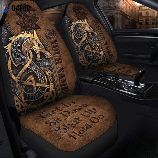 Personalized Name Viking Fenrir Tattoo Hold on Car Seat Covers For Fan Gifts Universal Fit - Set 2 - Bafud
