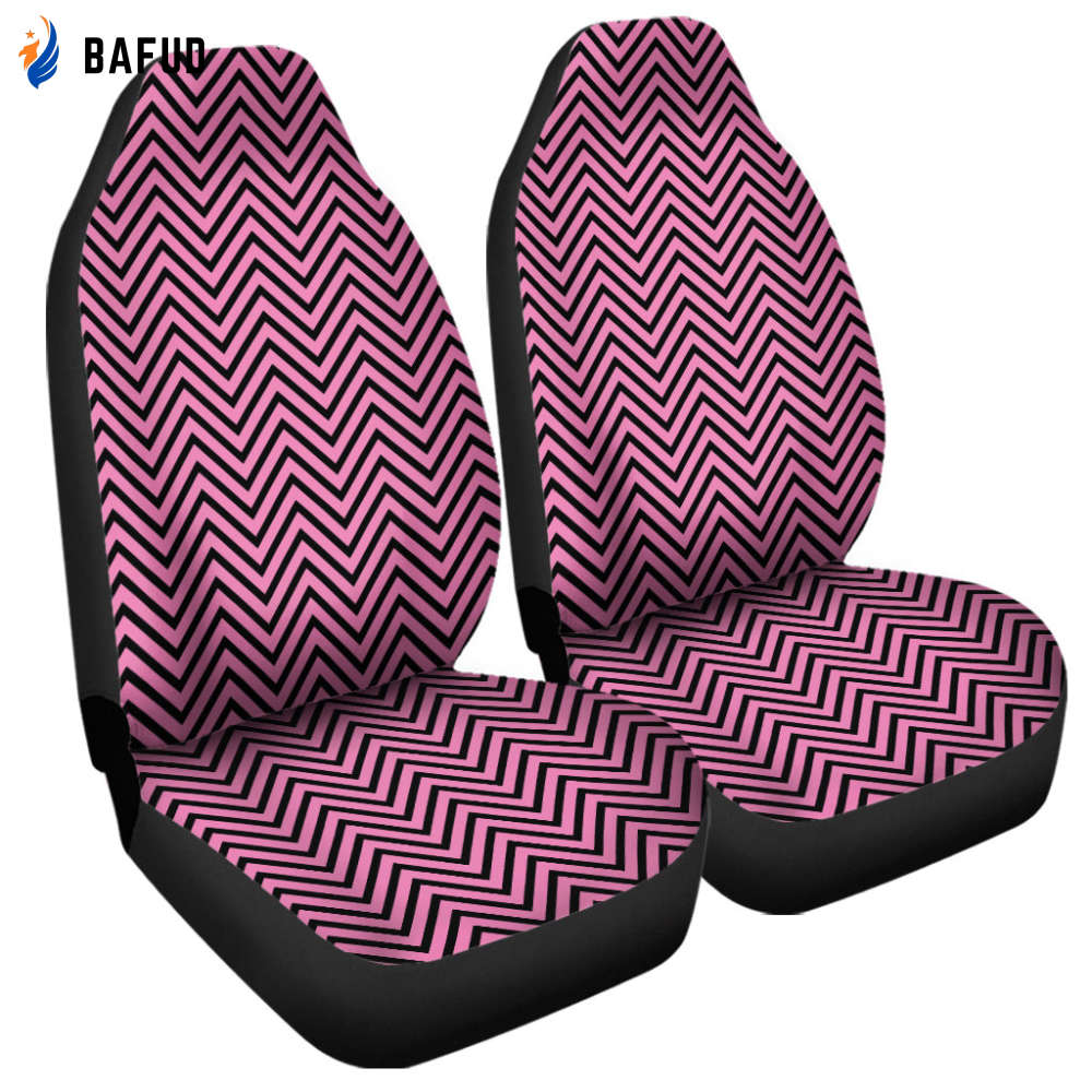 Pink And Black Zigzag Pattern Print Universal Fit Car Seat Covers For Fan Gifts Set 2 Automotive Seat Protector - Bafud