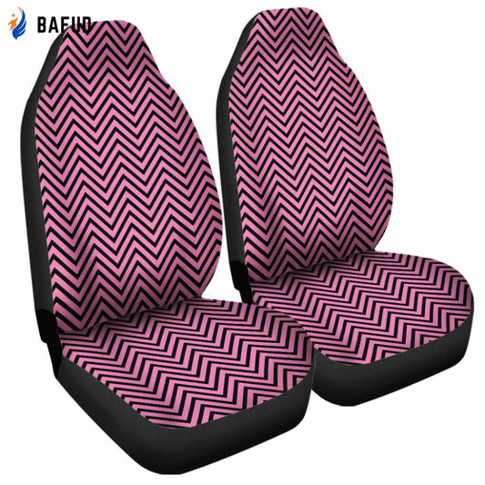 Pink And Black Zigzag Pattern Print Universal Fit Car Seat Covers For Fan Gifts Set 2 Automotive Seat Protector - Bafud