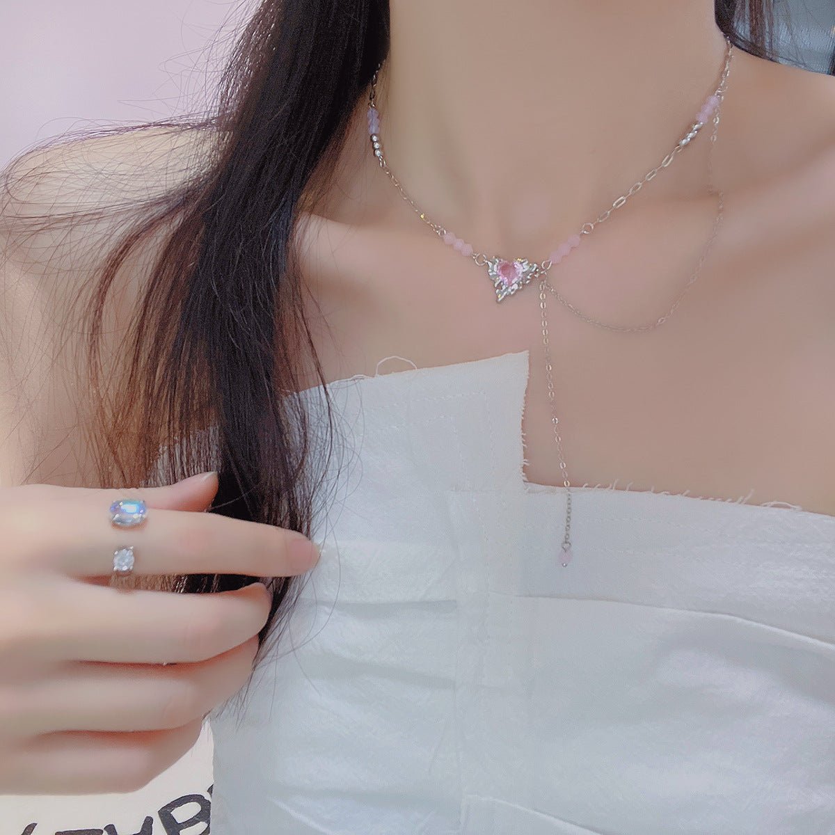 Pink Heart Necklace - Athena