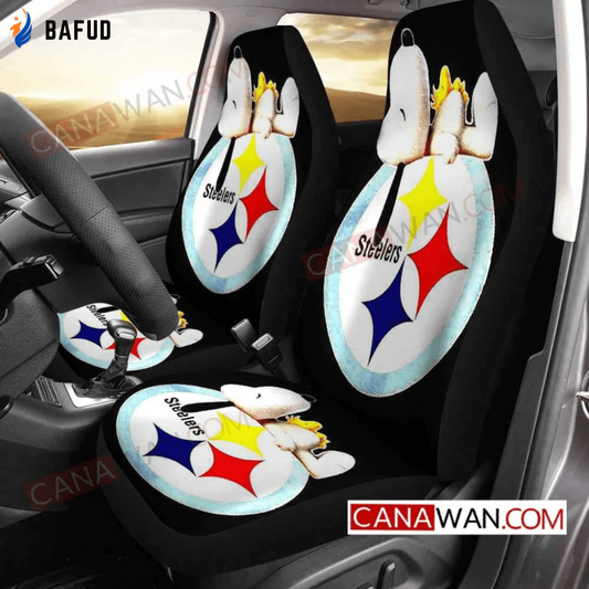 Pittsburgh Steelers Snoopy v5 Universal Fit Car Seat Covers For Fan Gifts Gift For Fan - Bafud