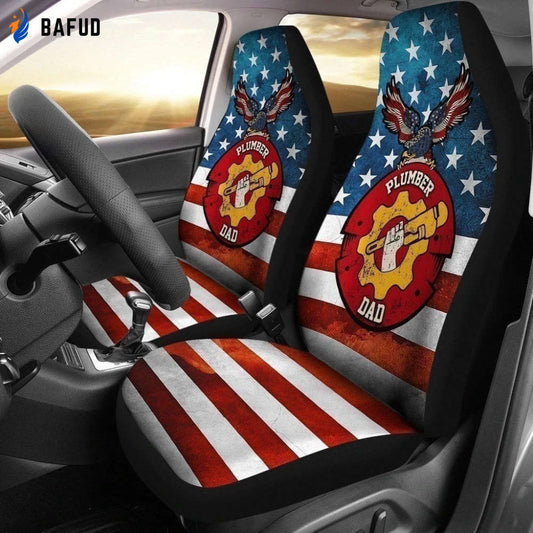 Plumber Dad American Flag Car Seat Covers For Fan Gifts Gift - Bafud
