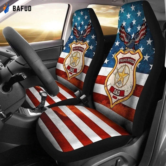 Police Officer Dad American Flag Car Seat Covers For Fan Gifts Gift - Bafud