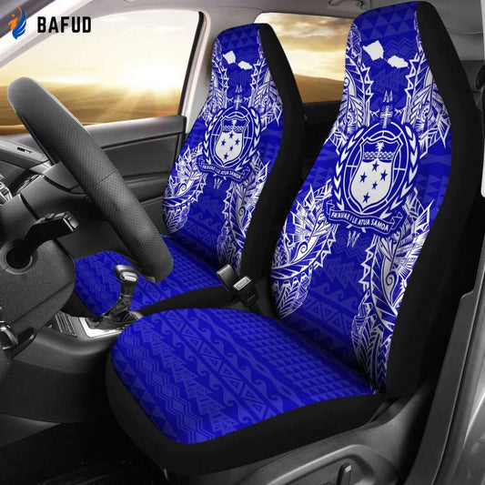 Polynesian Samoa Blue Car Seat Covers For Fan Gifts - Bafud
