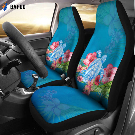 Polynesian Turtle And Hibiscus Hawaiian Car Seat Covers For Fan Gifts - AH - Bafud