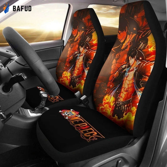 Portgas D Ace Car Seat Covers For Fan Gifts Custom Anime One Piece Car Accessories - Bafud