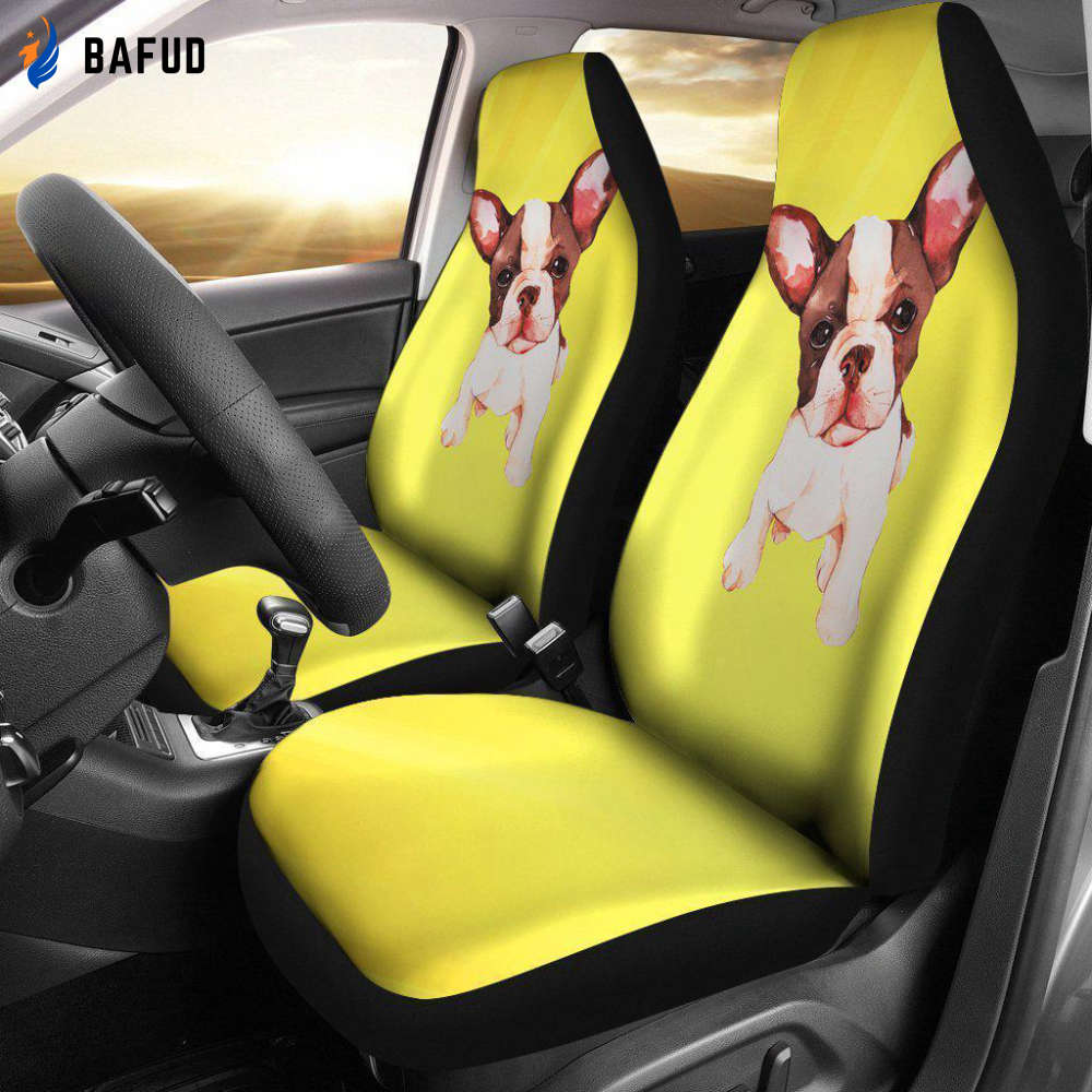 Puppy French Bulldog Car Seat Covers For Fan Gifts Yellow - Bafud