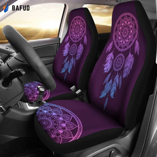 Purple Dreamcatcher Floral Pattern Car Seat Covers For Fan Gifts LT03 - Bafud