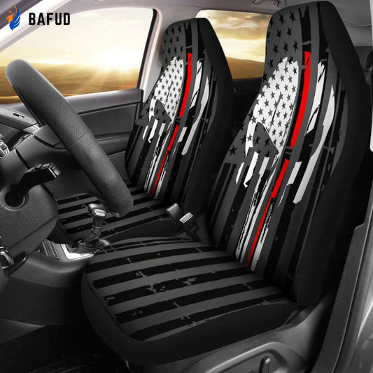 Red Thin Line Punisher Car Seat Covers For Fan Gifts Set Of 2 - Bafud