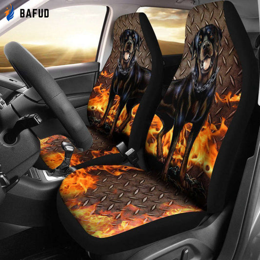 Rottweiler Car Seat Covers For Fan Gifts Fire Theme - Bafud