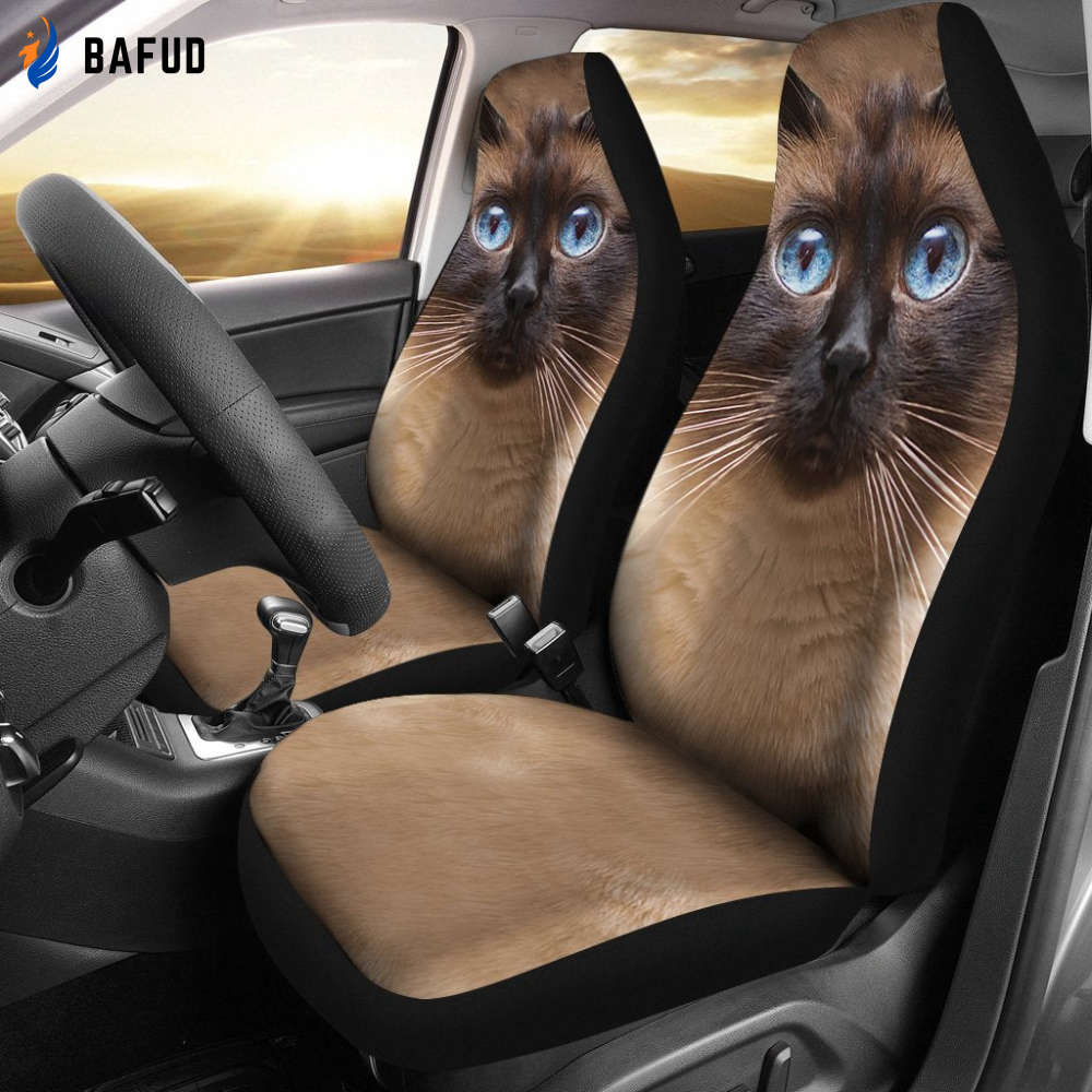Siamese Cat Car Seat Covers For Fan Gifts Cute Cat Face - Bafud