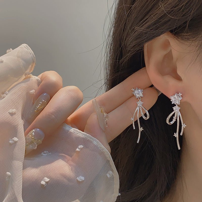 Silver Star Drop Earrings