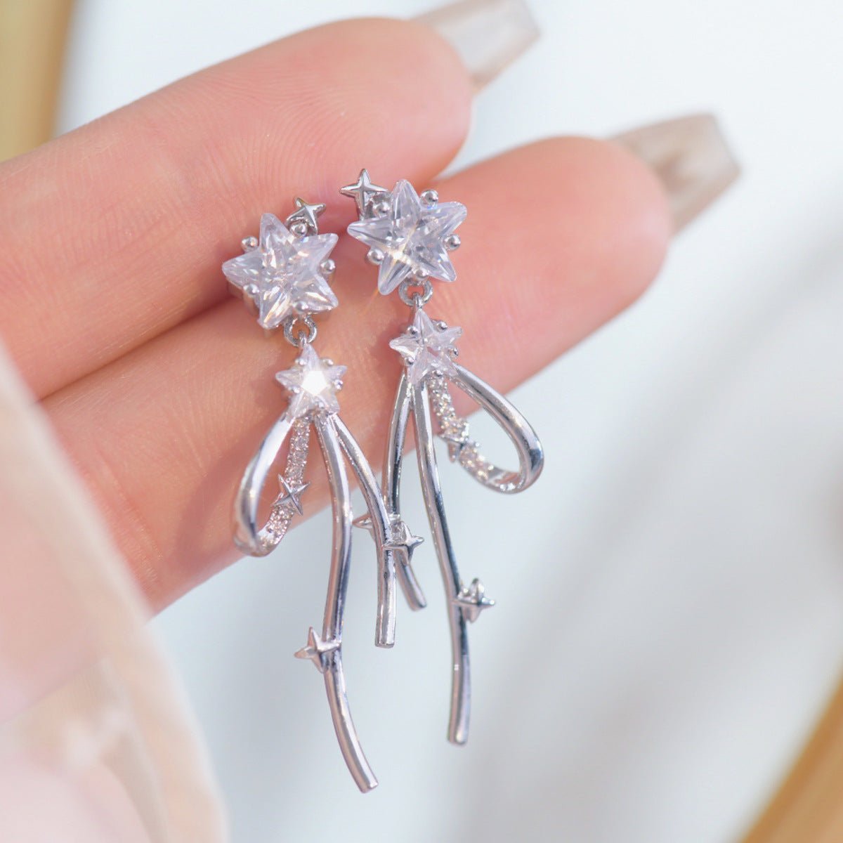 Silver Star Drop Earrings