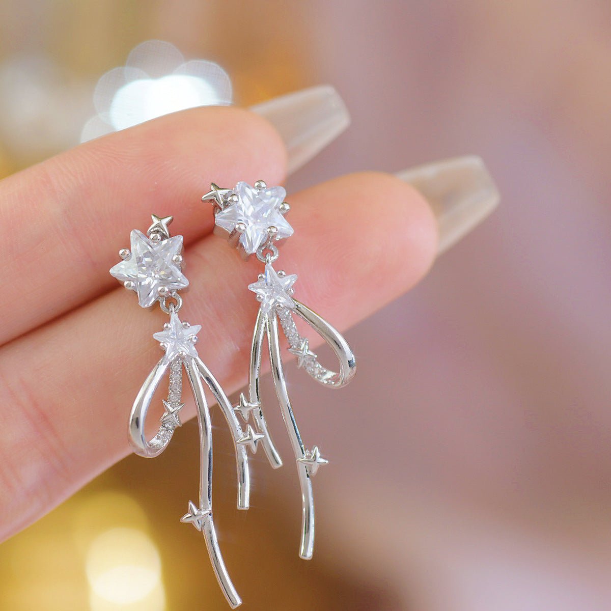 Silver Star Drop Earrings