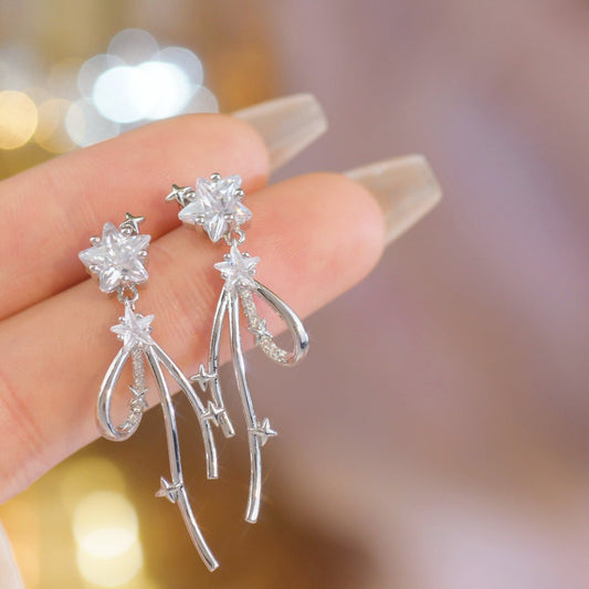 Silver Star Drop Earrings