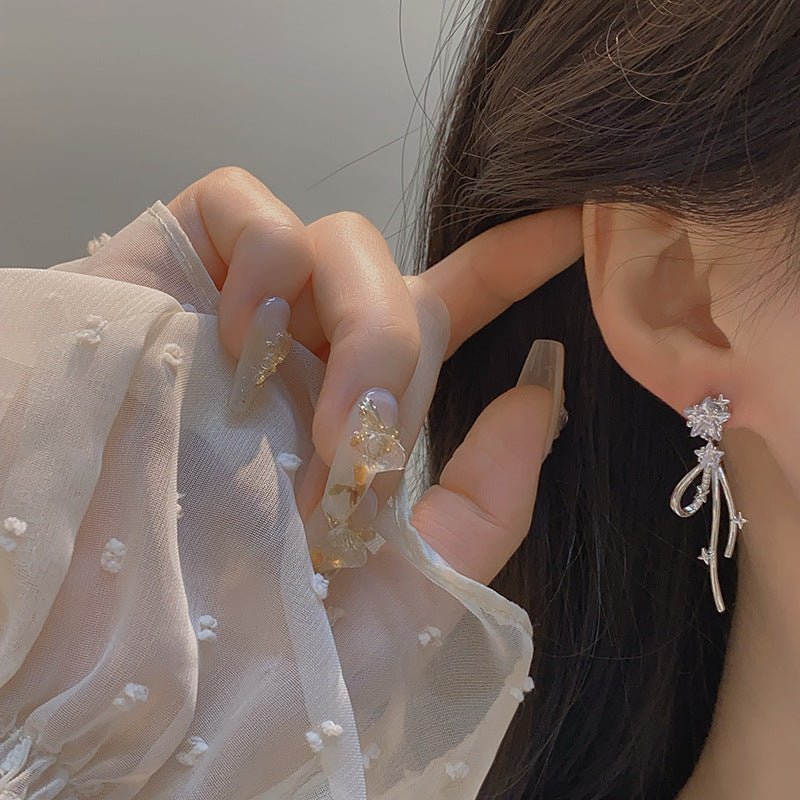 Silver Star Drop Earrings