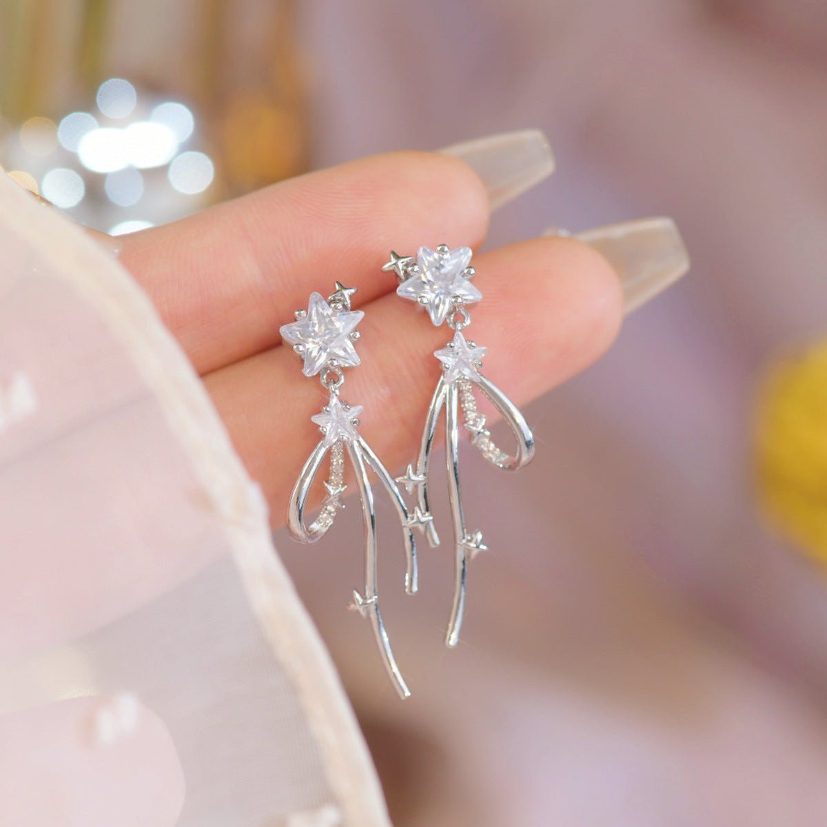 Silver Star Drop Earrings