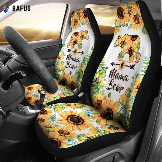 Sunflower Car Seat Covers For Fan Gifts, Mama Bear Flower Seat Cover, Front Car Seat Covers For Fan Gifts, Boho Seat Protectors, Cool Car Seat Covers For Fan Gifts Set - Bafud