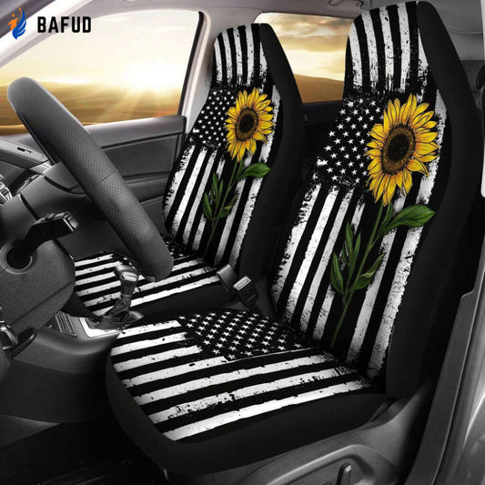 Sunflower - Flag - Seat Cover Gift For Jesus Lover, Mandala Style, Galaxy Seat Covers For Fan Gifts, Custom Front Car Seat Covers For Fan Gifts, Pair of Covers - Bafud
