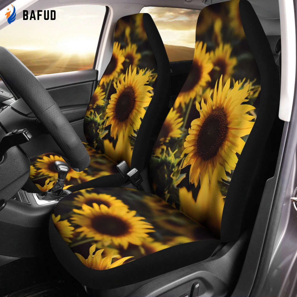 Sunflower Front Car Seat Covers For Fan Gifts, Cute Boho Hippie Covers, Vehicle for Women, Front Seat Protectors, Seat Cover For SUV, Jeep Wrangler - Bafud